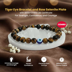 Original Tiger Evil Eye Bracelet with a Raw Selenite Plate