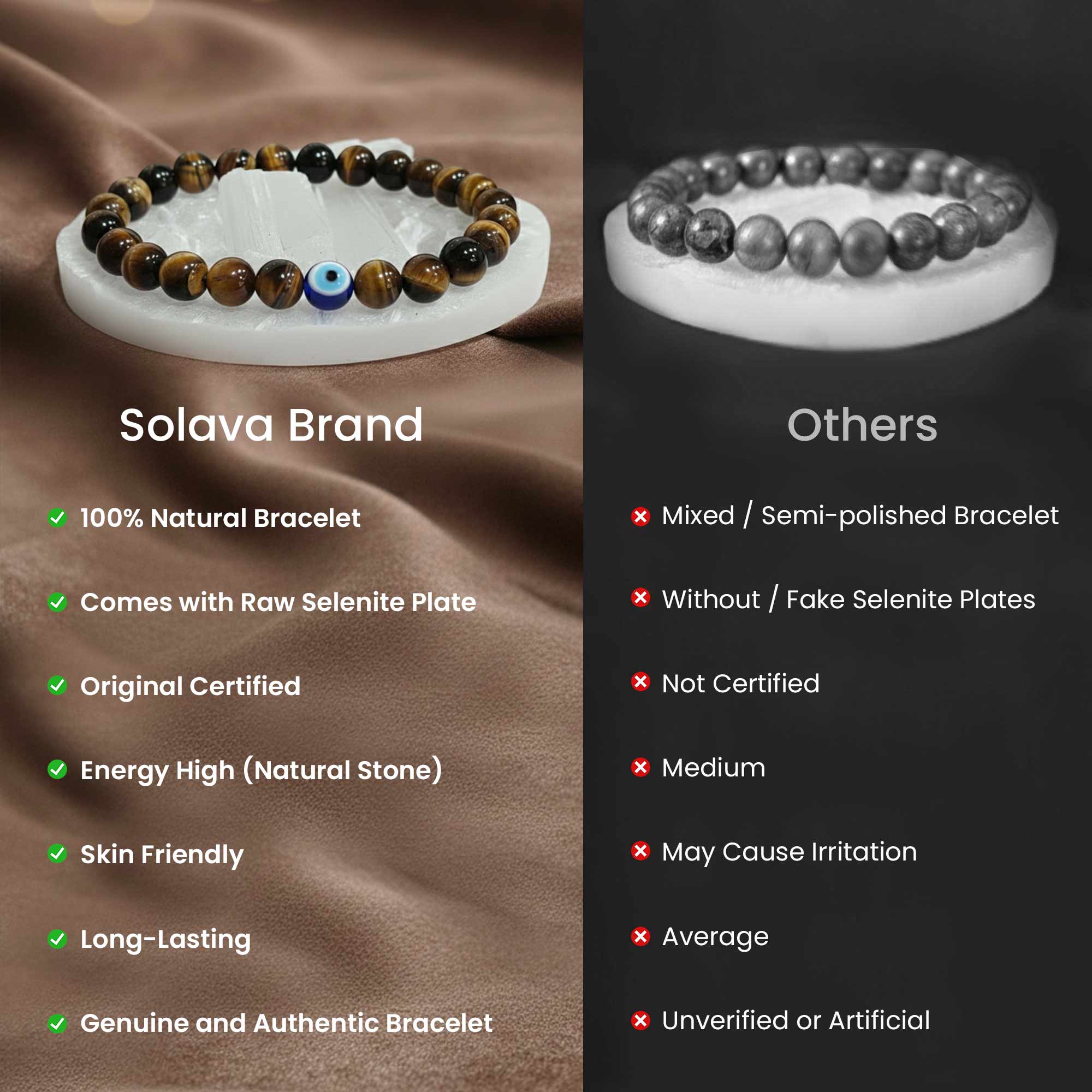 Original Tiger Evil Eye Bracelet with a Raw Selenite Plate