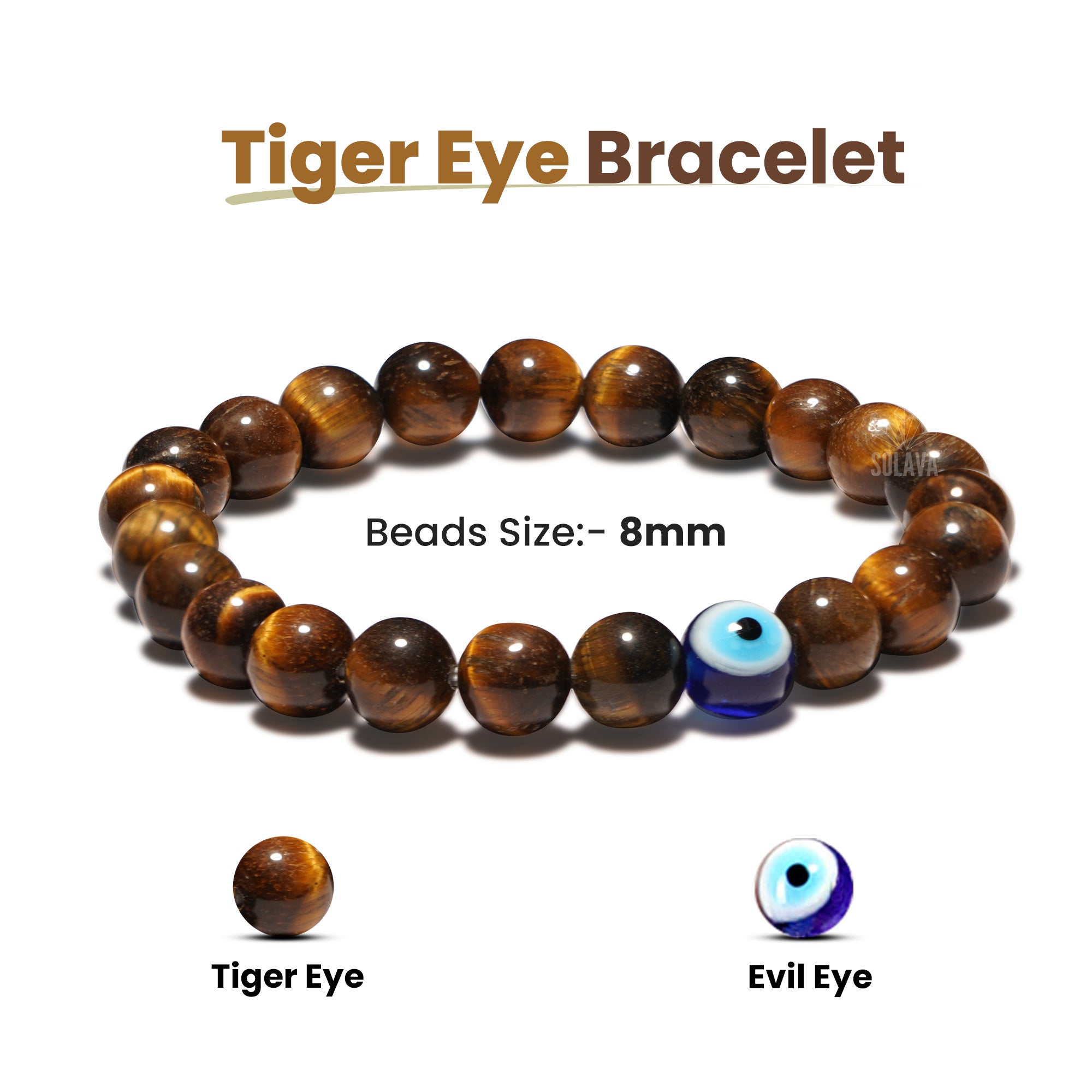 Original Tiger Eye Bracelet with Evil Eye - Main Image