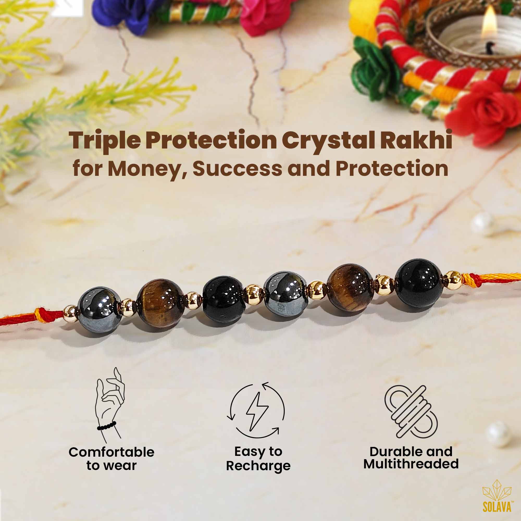 Original Triple Protection Crystal Rakhi with Certificate