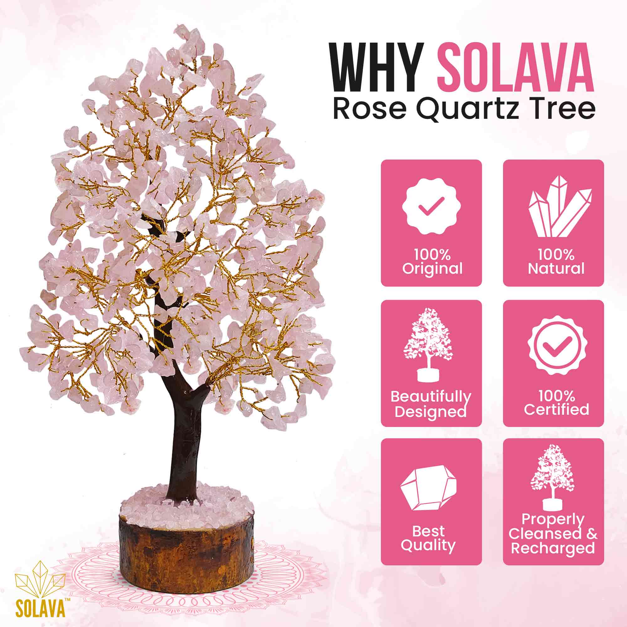Original Rose Quartz Tree - Certified Rose Quartz Crystal Tree