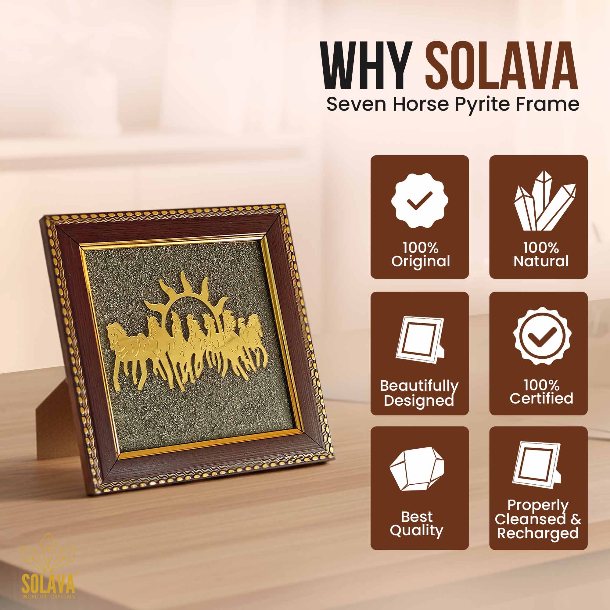 Original Seven Horse Pyrite Frame - Certified 7 Horse Frame