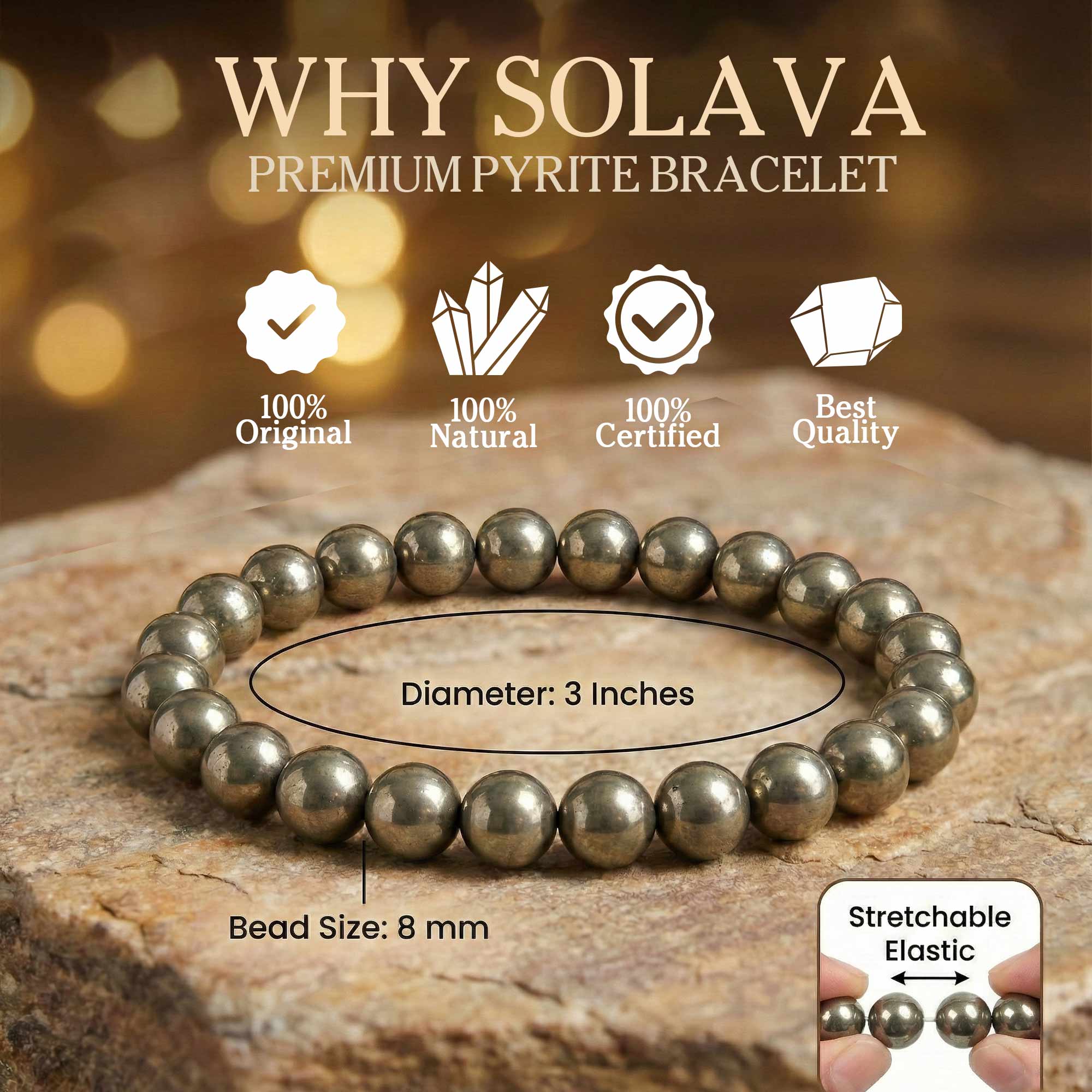 Premium Pyrite Bracelet with Certificate for Men and Women