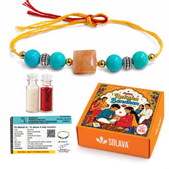 Golden Success Rakhi - Premium Crystal Rakhi with Natural Turquoise & Sunstone