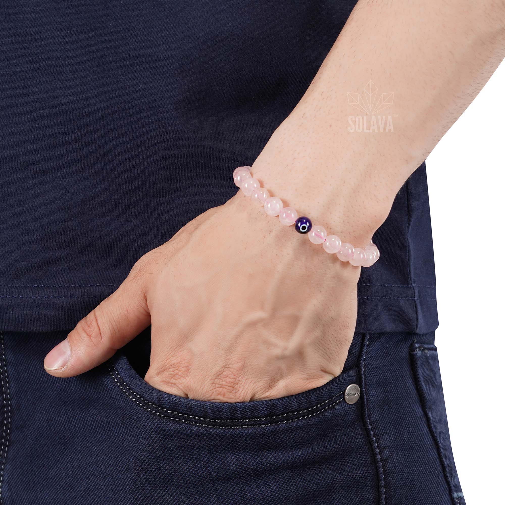 Original Rose Quartz Bracelet with Evil Eye